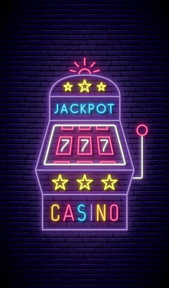 Lampu neon bertuliskan jackpot casino dengan angka 777